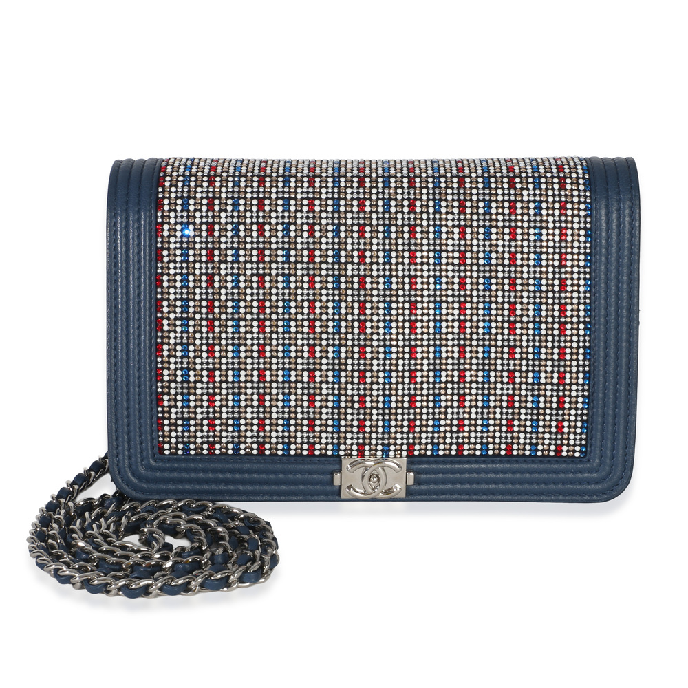Chanel Paris Cuba Blue Multicolor Lambskin Strass Boy Wallet On Chain